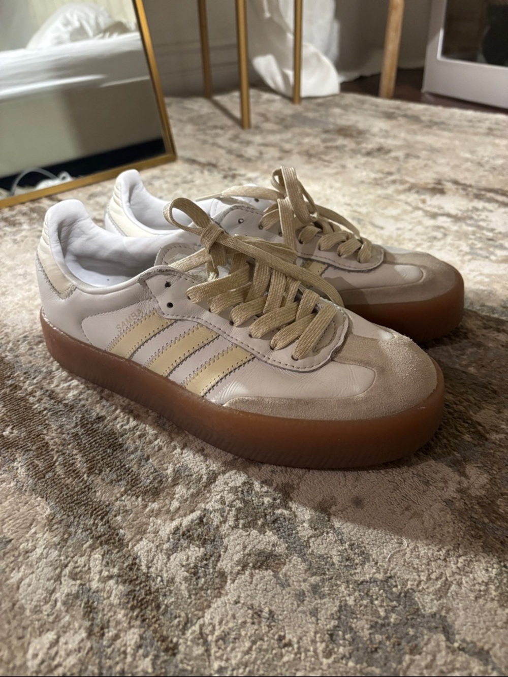 adidas Samba Platform Sneakers in Cream and Gum Brown